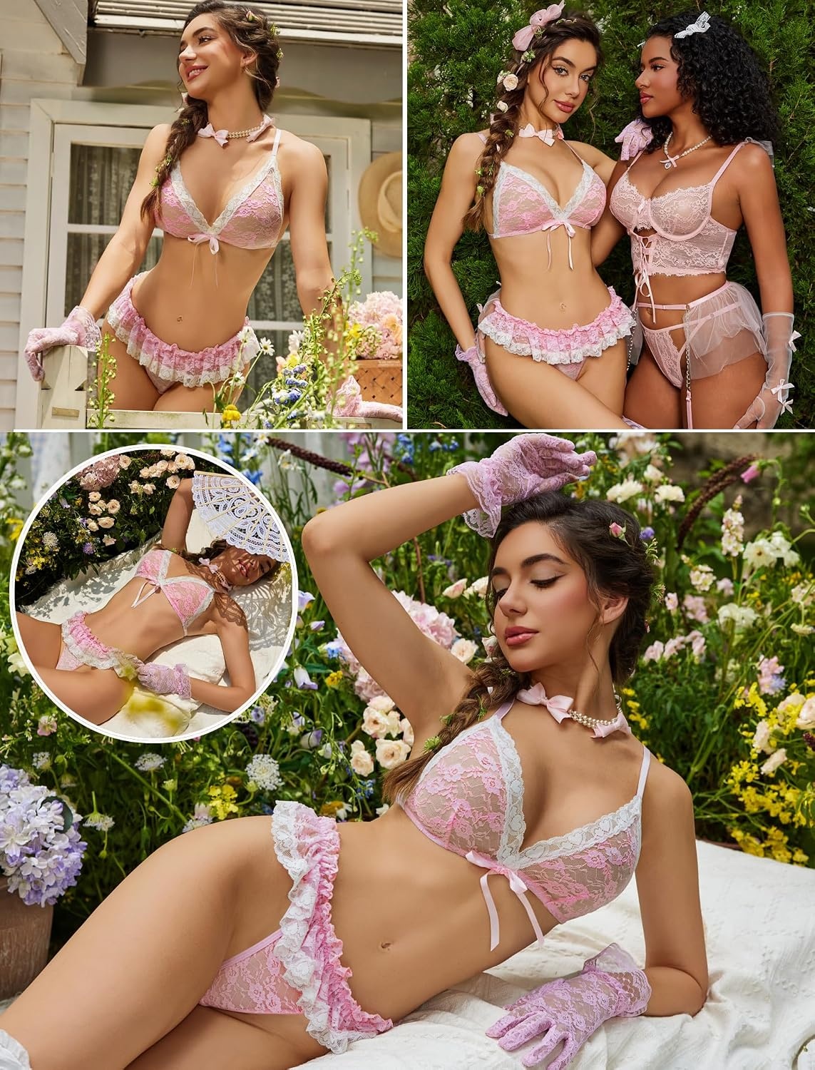 image:imageAvidlove Sexy Lingerie Set for Women Lace Bra and Panty Sets 2 Piece Sheer Babydoll Outfits SXXLPink