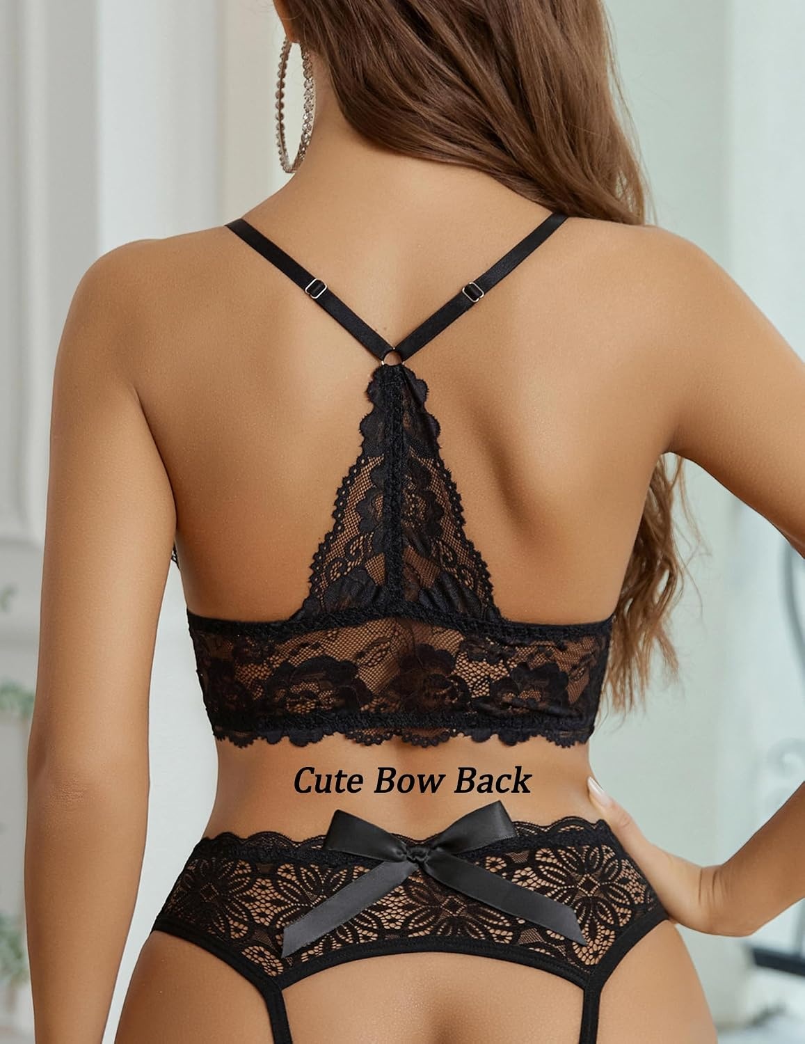 image:imageAvidlove Women Lace Panties Hollow Out Rear Bowknot Underwear Ruffle Cheeky Briefs 13 PackBlack