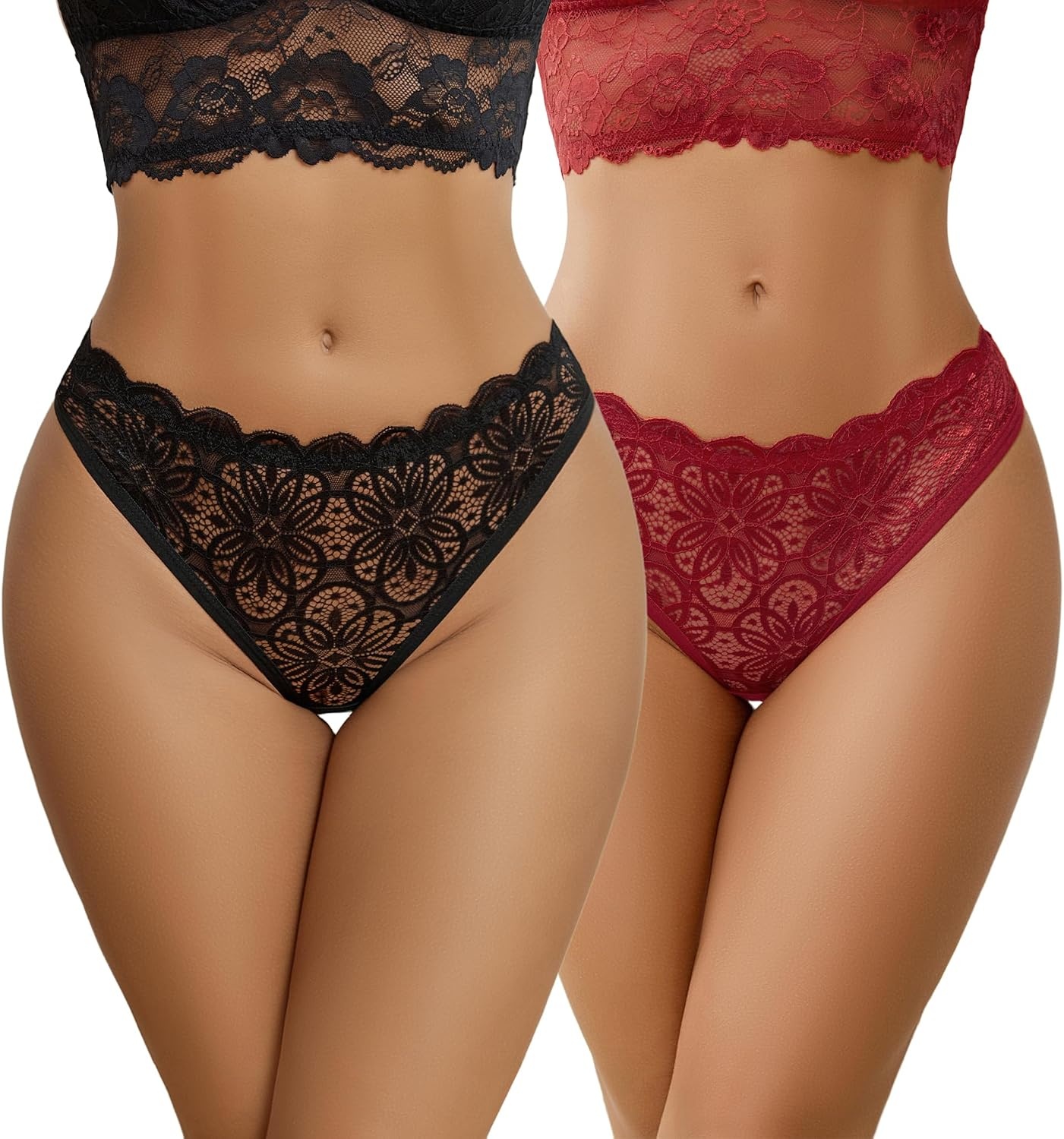 image:imageAvidlove Women Lace Panties Hollow Out Rear Bowknot Underwear Ruffle Cheeky Briefs 13 PackBlack wine Red