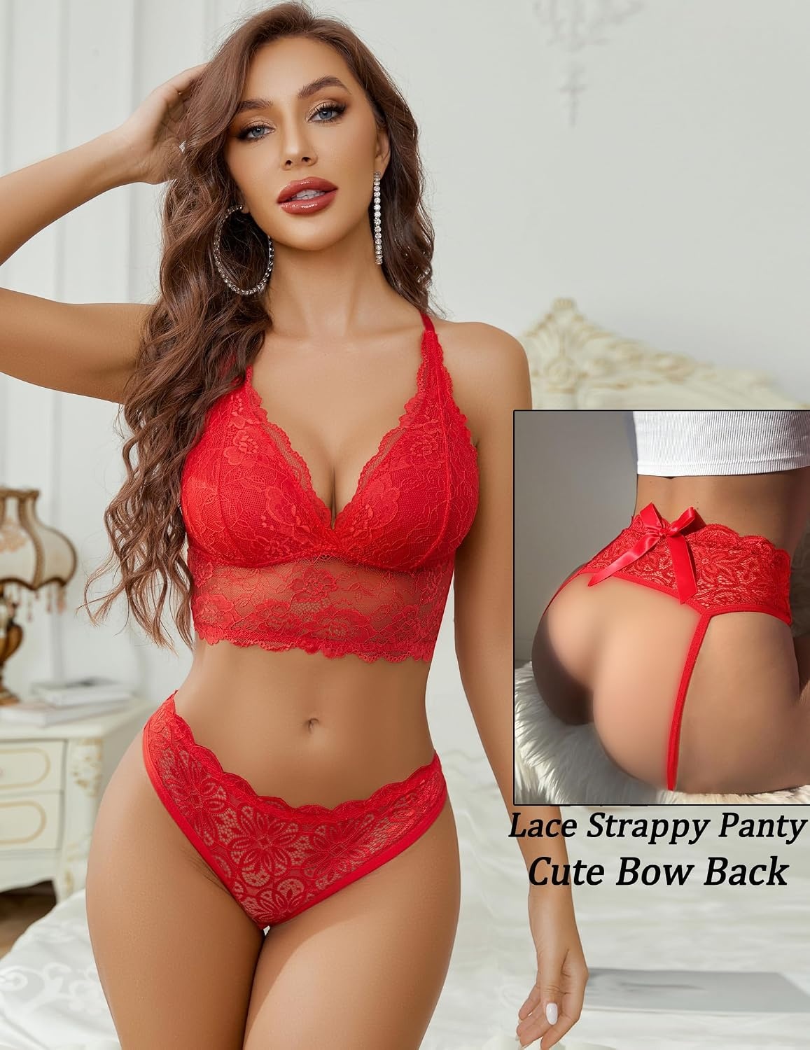 image:imageAvidlove Women Lace Panties Hollow Out Rear Bowknot Underwear Ruffle Cheeky Briefs 13 PackRed