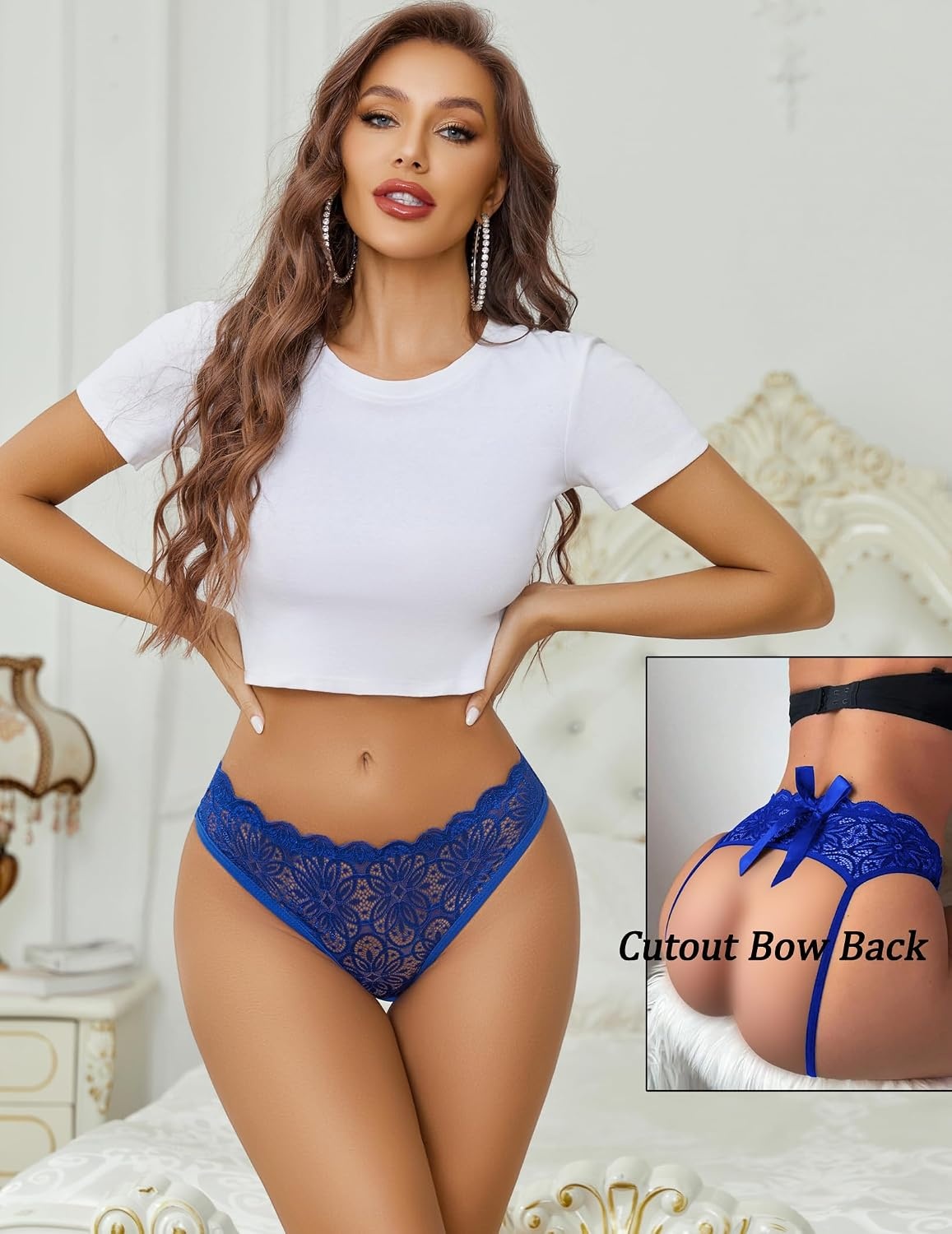 image:imageAvidlove Women Lace Panties Hollow Out Rear Bowknot Underwear Ruffle Cheeky Briefs 13 PackRoyal Blue