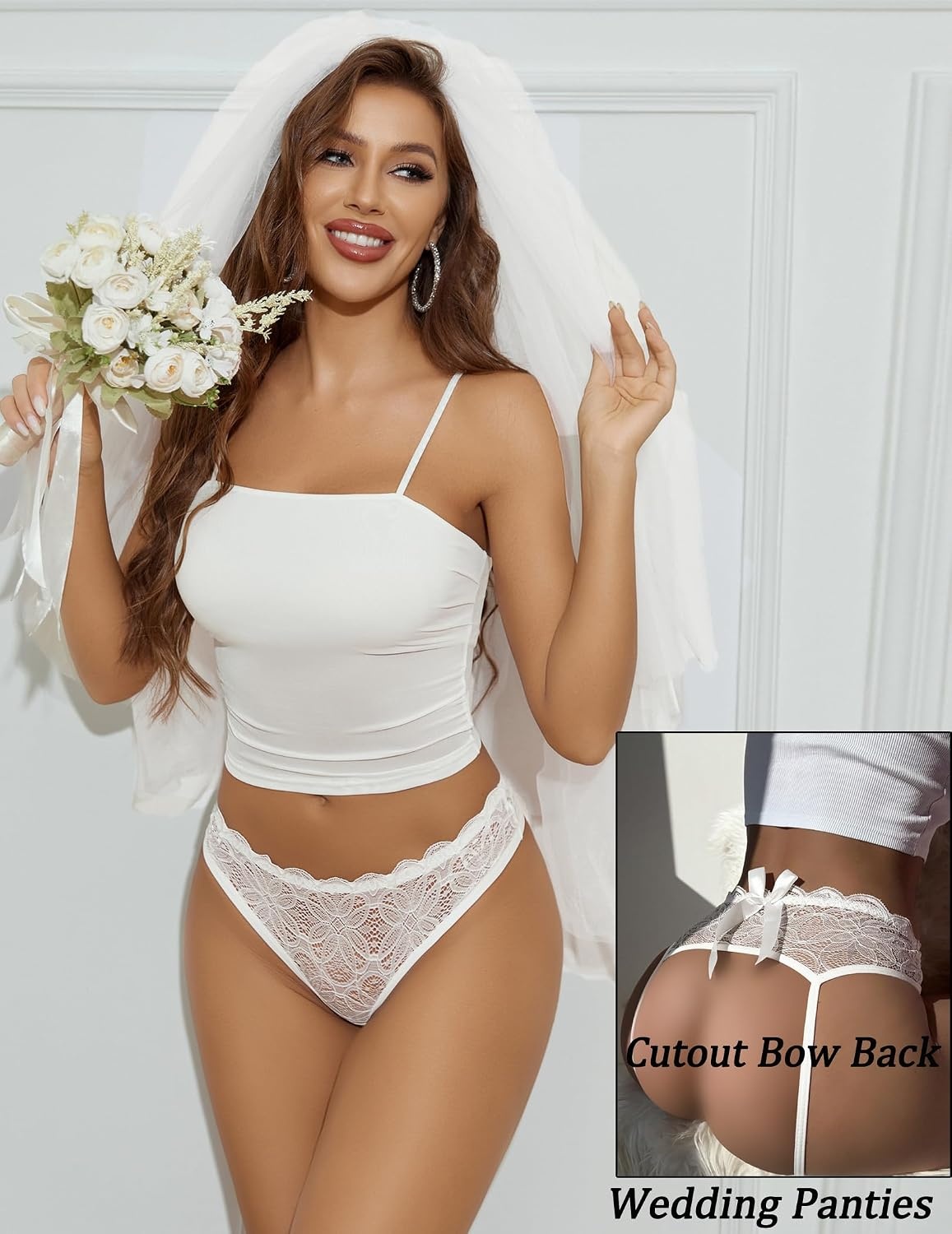 image:imageAvidlove Women Lace Panties Hollow Out Rear Bowknot Underwear Ruffle Cheeky Briefs 13 PackWhite