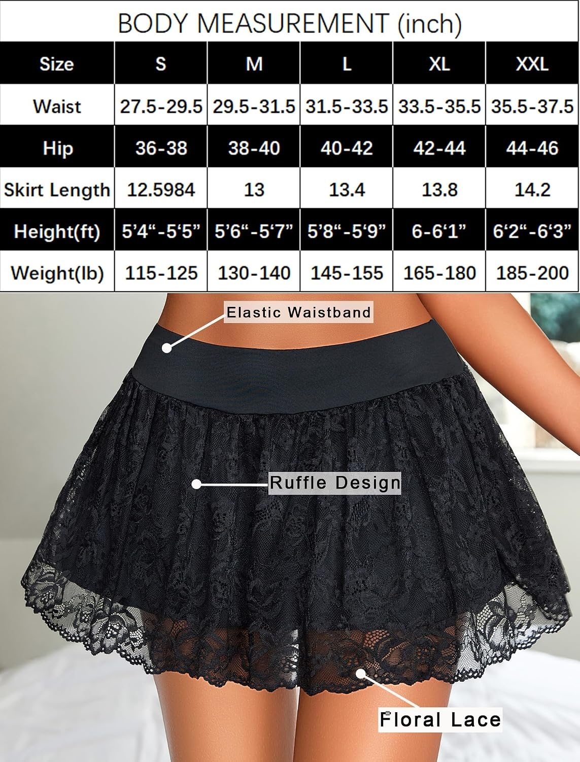 image:imageAvidlove Womens Pleated Mini Skirt Sexy Lace Ruffles Lingerie Short SkirtsBlack