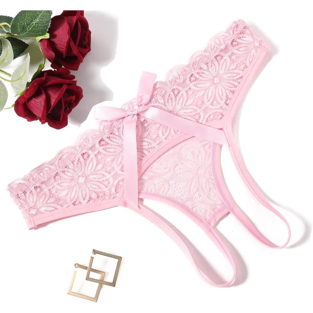 image:imageAvidlove Women Lace Panties Hollow Out Rear Bowknot Underwear Ruffle Cheeky Briefs 13 PackPink