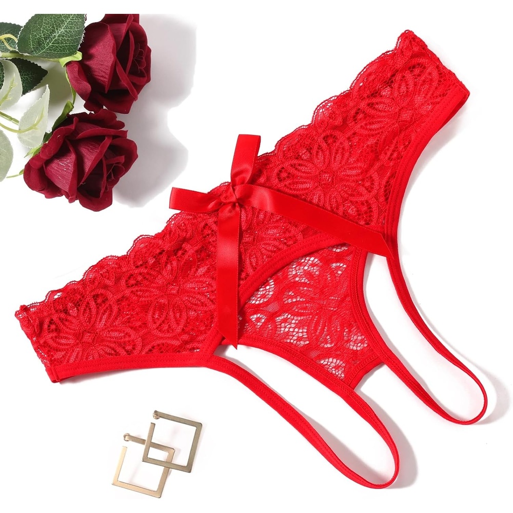 image:imageAvidlove Women Lace Panties Hollow Out Rear Bowknot Underwear Ruffle Cheeky Briefs 13 PackRed