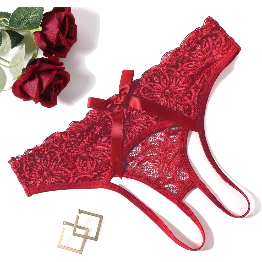 image:imageAvidlove Women Lace Panties Hollow Out Rear Bowknot Underwear Ruffle Cheeky Briefs 13 PackWine Red