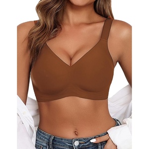 Avidlove Bras for Women Seamless Bra Full Coverage T Shirt Bralettes V Neck Wireless Bra Comfortable Brassiere(Coffee)