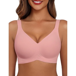 Avidlove Bras for Women Seamless Bra Full Coverage T Shirt Bralettes V Neck Wireless Bra Comfortable Brassiere(Salmon)
