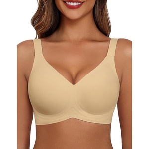 Avidlove Bras for Women Seamless Bra Full Coverage T Shirt Bralettes V Neck Wireless Bra Comfortable Brassiere(Wheat)