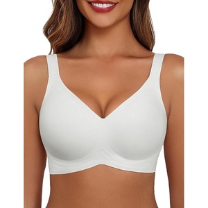 Avidlove Bras for Women Seamless Bra Full Coverage T Shirt Bralettes V Neck Wireless Bra Comfortable Brassiere(White)