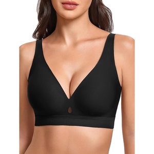 Avidlove Bras for Women V Neck Wireless Comfortable Bra Supportive No Underwire Bras Tshirt Push Up Bralettes Seamless Bra(Black)