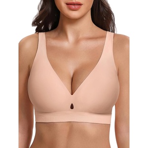 Avidlove Bras for Women V Neck Wireless Comfortable Bra Supportive No Underwire Bras Tshirt Push Up Bralettes Seamless Bra(Nude)