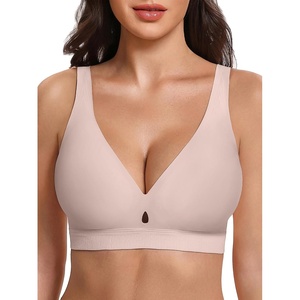 Avidlove Bras for Women V Neck Wireless Comfortable Bra Supportive No Underwire Bras Tshirt Push Up Bralettes Seamless Bra(Pink)