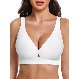 Avidlove Bras for Women V Neck Wireless Comfortable Bra Supportive No Underwire Bras Tshirt Push Up Bralettes Seamless Bra(White)