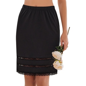 Avidlove Half Slips for Women Underskirt Dress Extender Lace Trim Knee Length Short Skirt(Black)