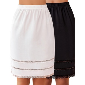 Avidlove Half Slips for Women Underskirt Dress Extender Lace Trim Knee Length Short Skirt(Black+white)