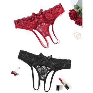 Avidlove Women Lace Panties Hollow Out Rear Bowknot Underwear Ruffle Cheeky Briefs 1-3 Pack(Black wine Red)