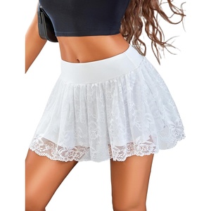 Avidlove Women’s Pleated Mini Skirt Sexy Lace Ruffles Lingerie Short Skirts(White)