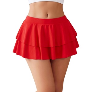 Avidlove Womens Pleated Mini Skirt Solid Ruffle Lingerie Skirts Layered Y2K Plaid Outfit for Schoolgirl Role Play XS-4XL(1_red)