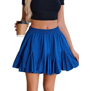Avidlove Women’s Pleated Skirt Boho Ruffle Flowy Mini Skirts High Waisted Flared Skater Skirt Basic Outfits(Blue)