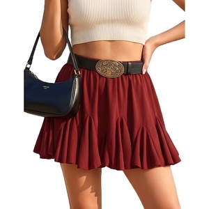 Avidlove Women’s Pleated Skirt Boho Ruffle Flowy Mini Skirts High Waisted Flared Skater Skirt Basic Outfits(Wine Red)