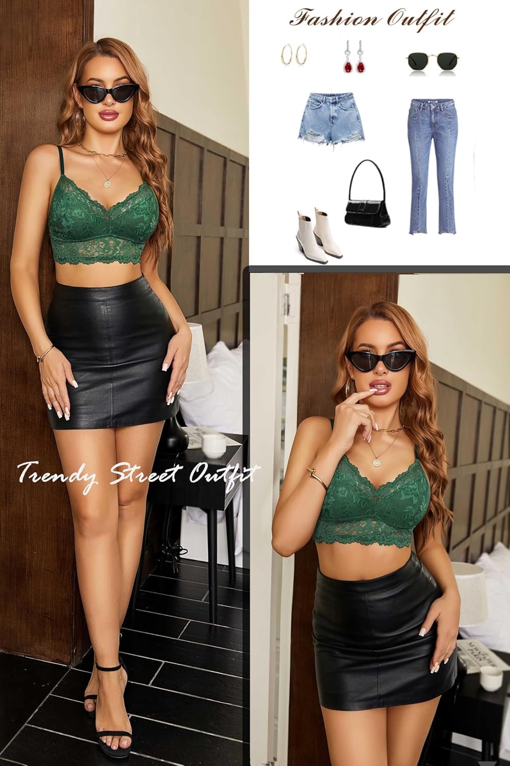 image:imageAvidlove Bralettes for Women Lace Camisole Tank Top Unpadded Wireless DoubleLayered LingerieGreen