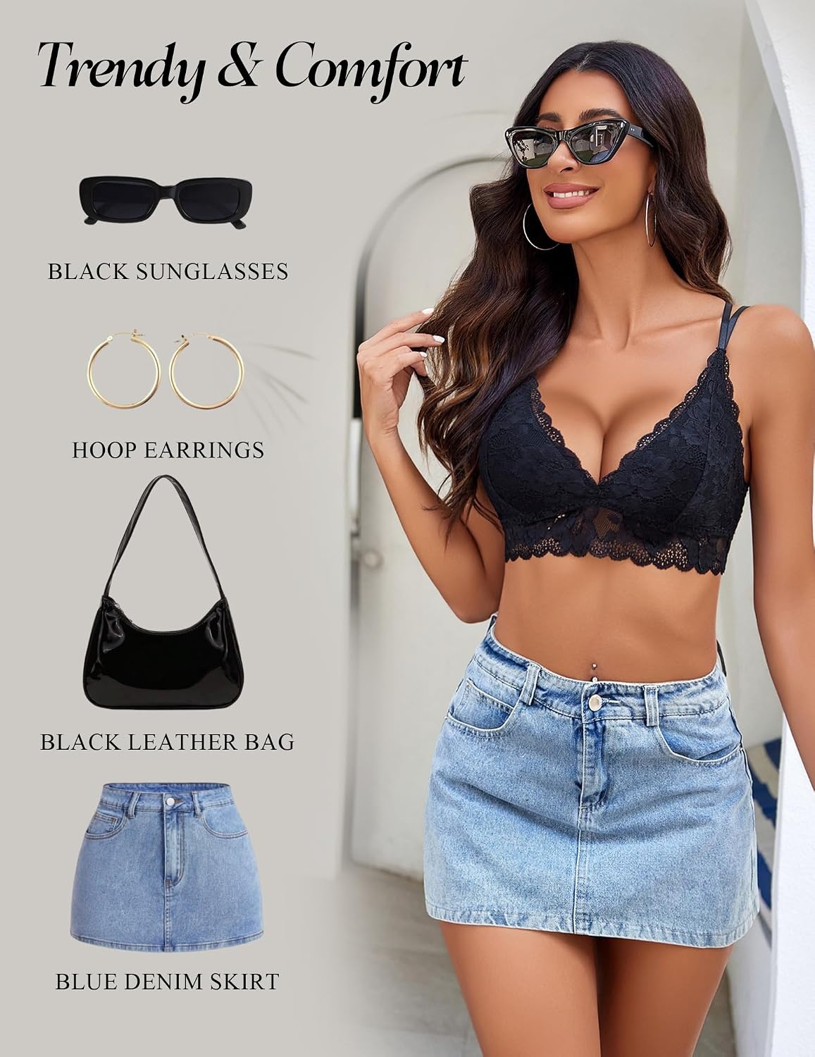 image:imageAvidlove Bras for Women Floral Lace Bralettes Deep V Sexy Bras Cross Back Longline Bralette No PaddedBlack