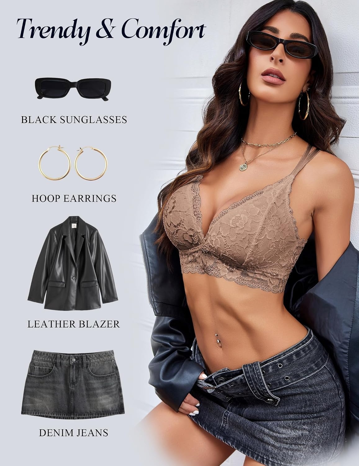image:imageAvidlove Bras for Women Floral Lace Bralettes Deep V Sexy Bras Cross Back Longline Bralette No PaddedBrown
