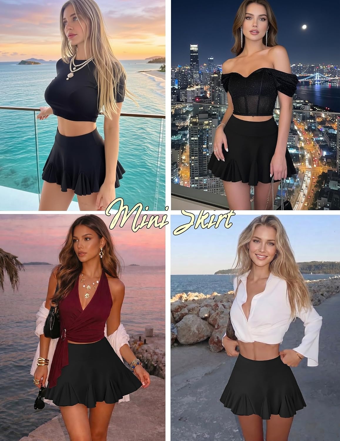 image:imageAvidlove Mini Skirt for Women Sexy Pleated Skirts High Waist Skater Skirt Ruffle Lingerie SkirtsBlack