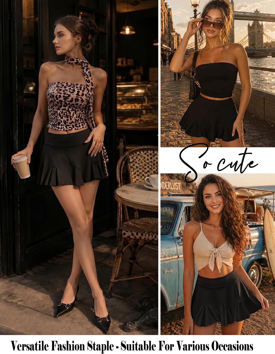 image:imageAvidlove Mini Skirt for Women Sexy Pleated Skirts High Waist Skater Skirt Ruffle Lingerie SkirtsBlack
