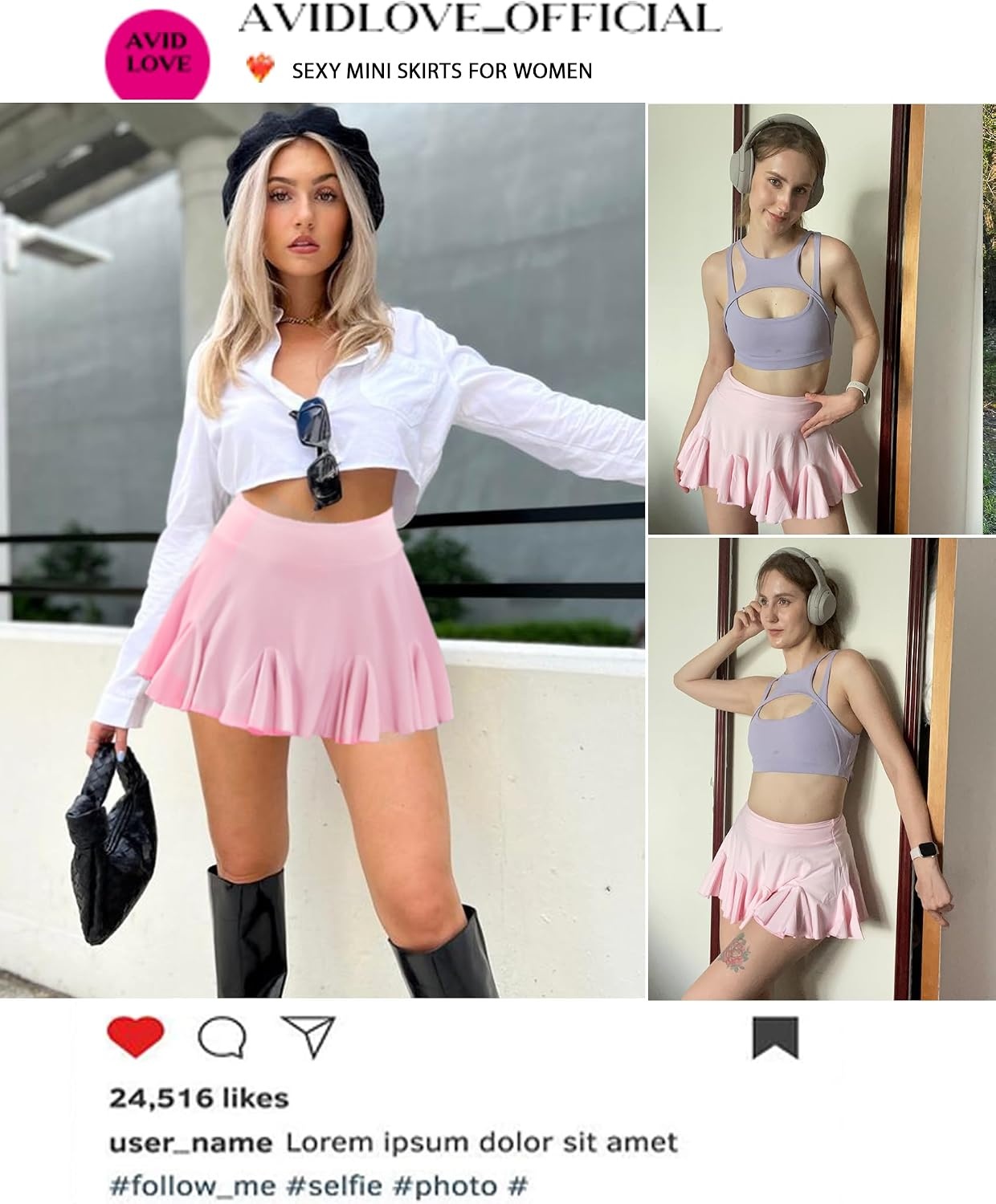 image:imageAvidlove Mini Skirt for Women Sexy Pleated Skirts High Waist Skater Skirt Ruffle Lingerie SkirtsPink
