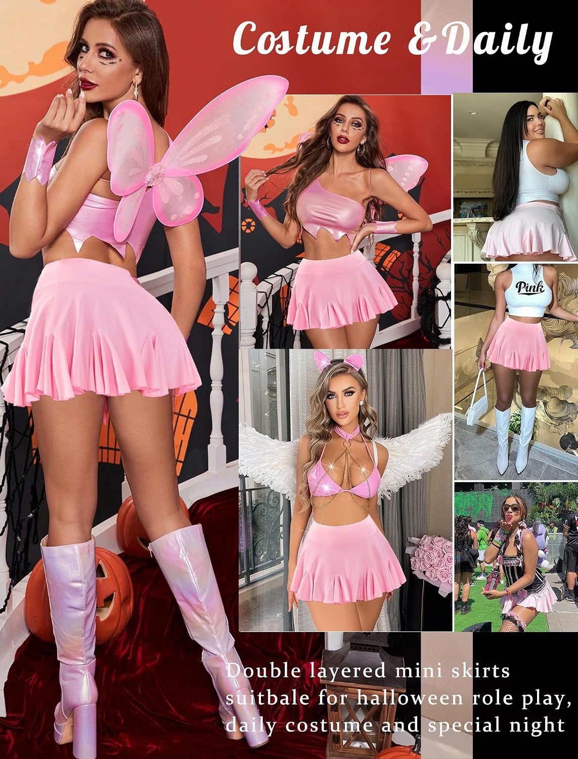 image:imageAvidlove Mini Skirt for Women Sexy Pleated Skirts High Waist Skater Skirt Ruffle Lingerie SkirtsPink