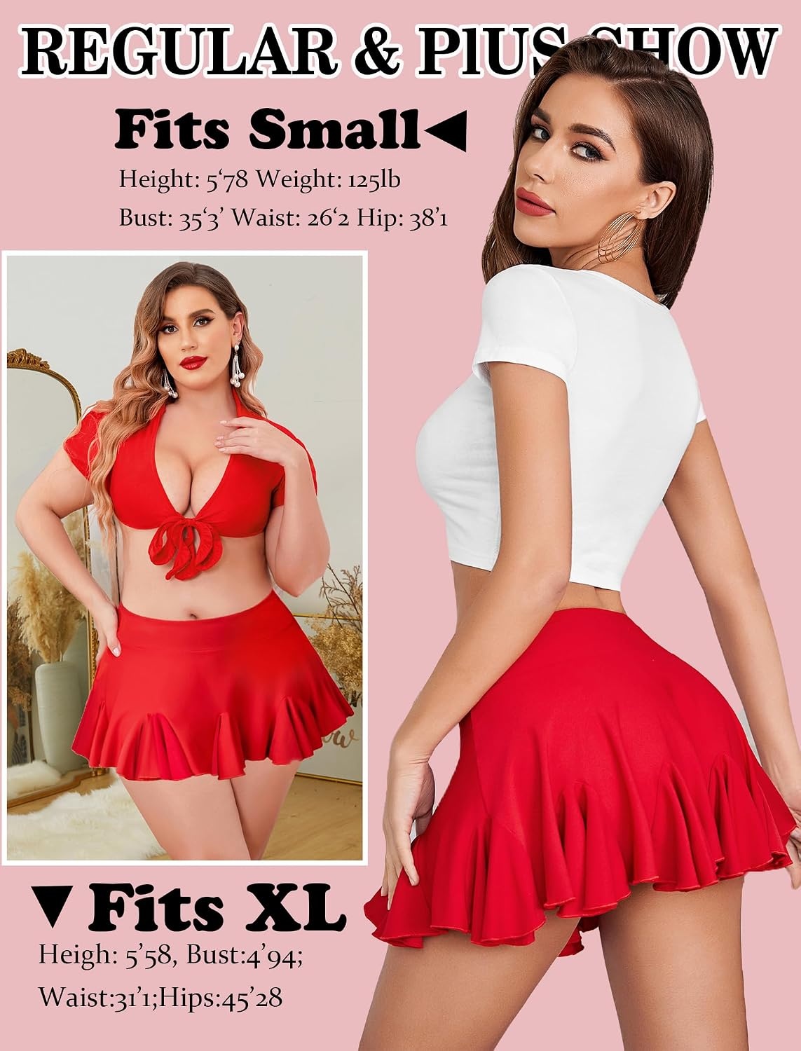 image:imageAvidlove Mini Skirt for Women Sexy Pleated Skirts High Waist Skater Skirt Ruffle Lingerie SkirtsRed