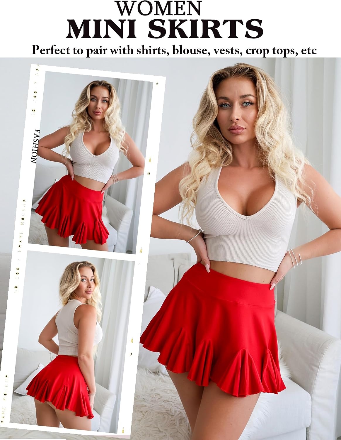 image:imageAvidlove Mini Skirt for Women Sexy Pleated Skirts High Waist Skater Skirt Ruffle Lingerie SkirtsRed