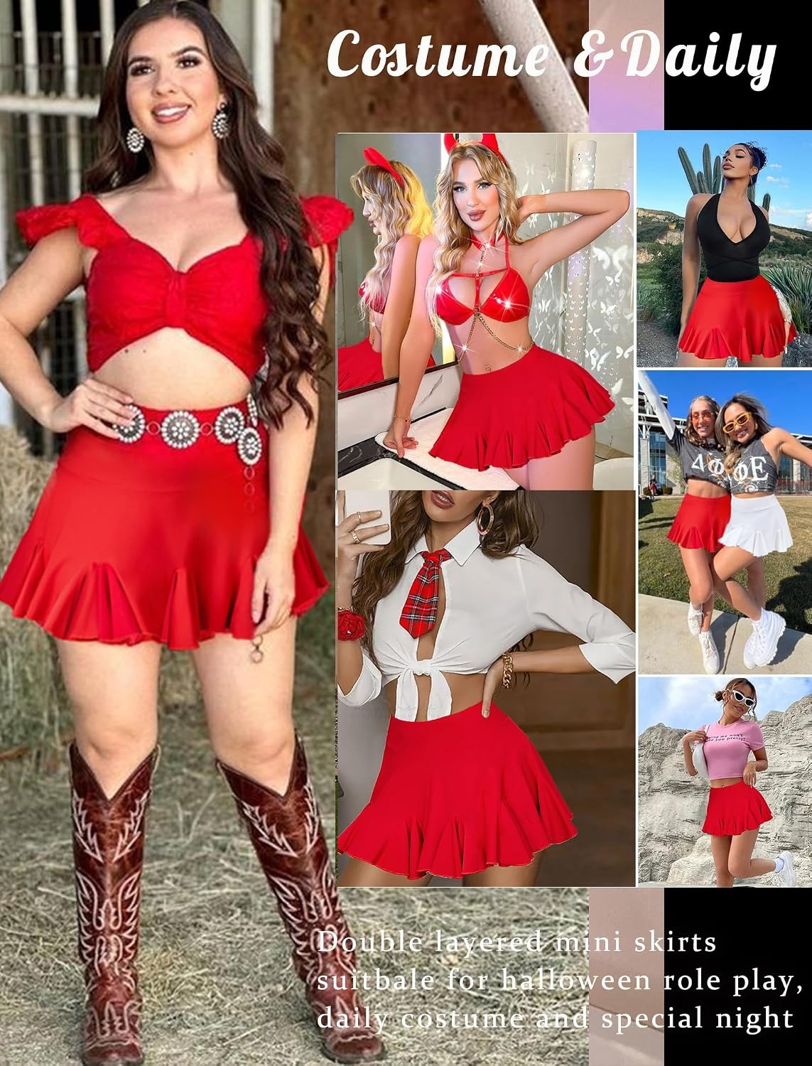 image:imageAvidlove Mini Skirt for Women Sexy Pleated Skirts High Waist Skater Skirt Ruffle Lingerie SkirtsRed