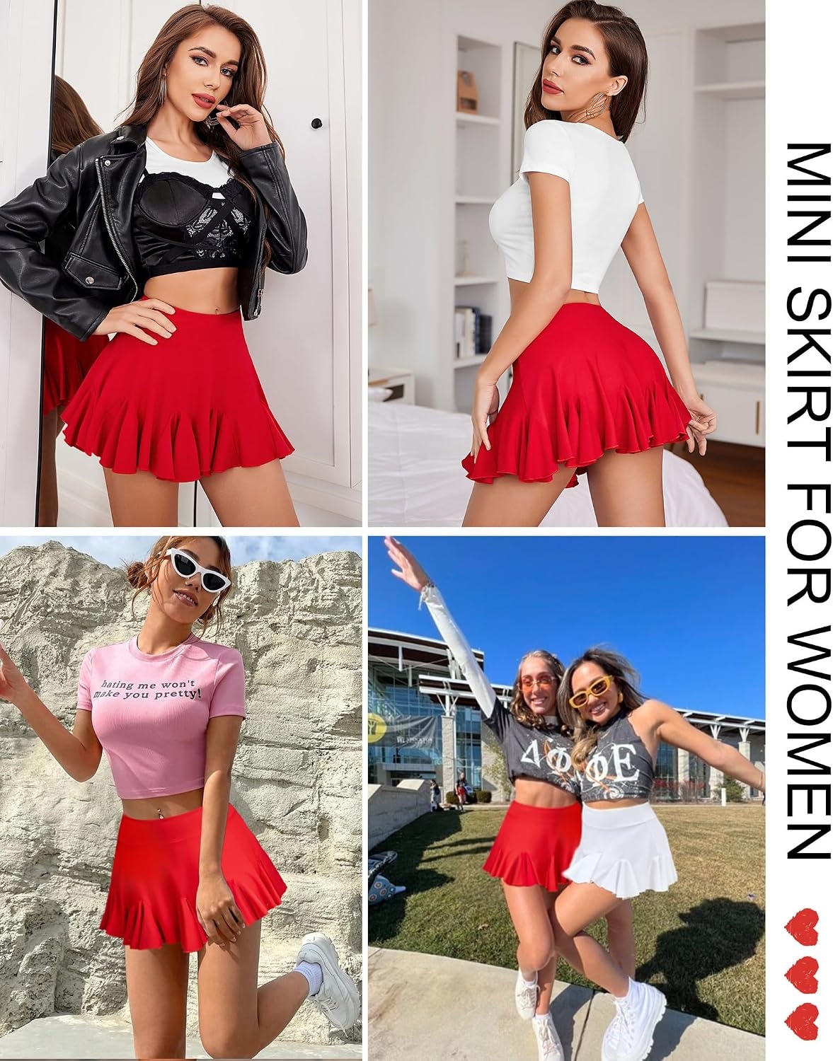 image:imageAvidlove Mini Skirt for Women Sexy Pleated Skirts High Waist Skater Skirt Ruffle Lingerie SkirtsRed