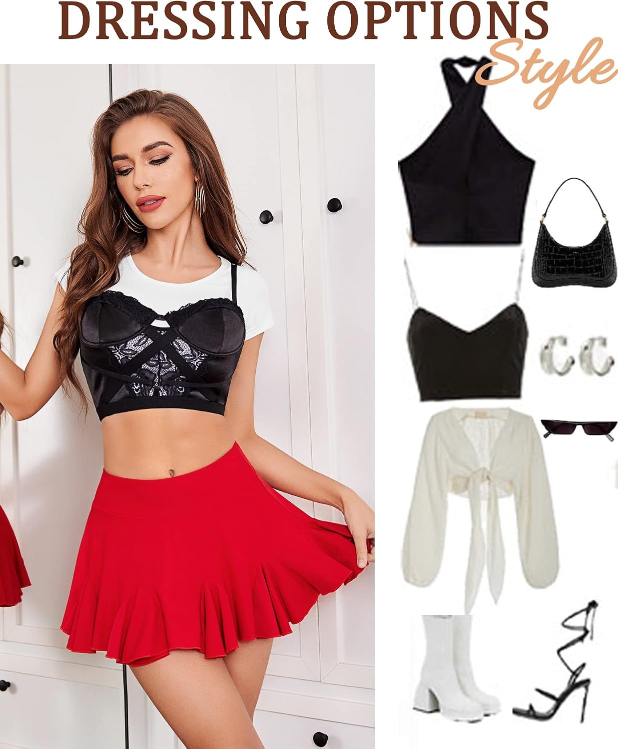 image:imageAvidlove Mini Skirt for Women Sexy Pleated Skirts High Waist Skater Skirt Ruffle Lingerie SkirtsRed