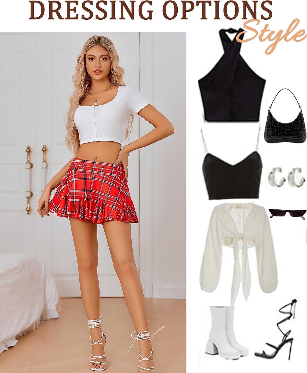 image:imageAvidlove Mini Skirt for Women Sexy Pleated Skirts High Waist Skater Skirt Ruffle Lingerie SkirtsRed Plaid