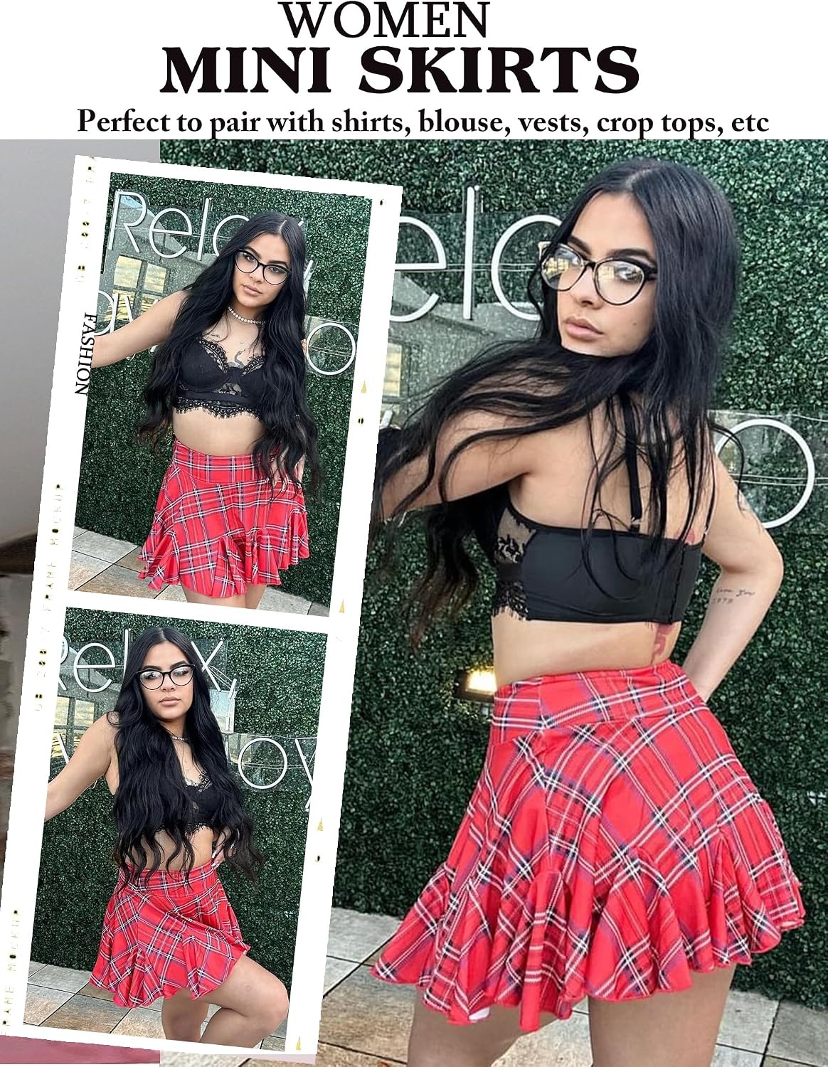image:imageAvidlove Mini Skirt for Women Sexy Pleated Skirts High Waist Skater Skirt Ruffle Lingerie SkirtsRed Plaid