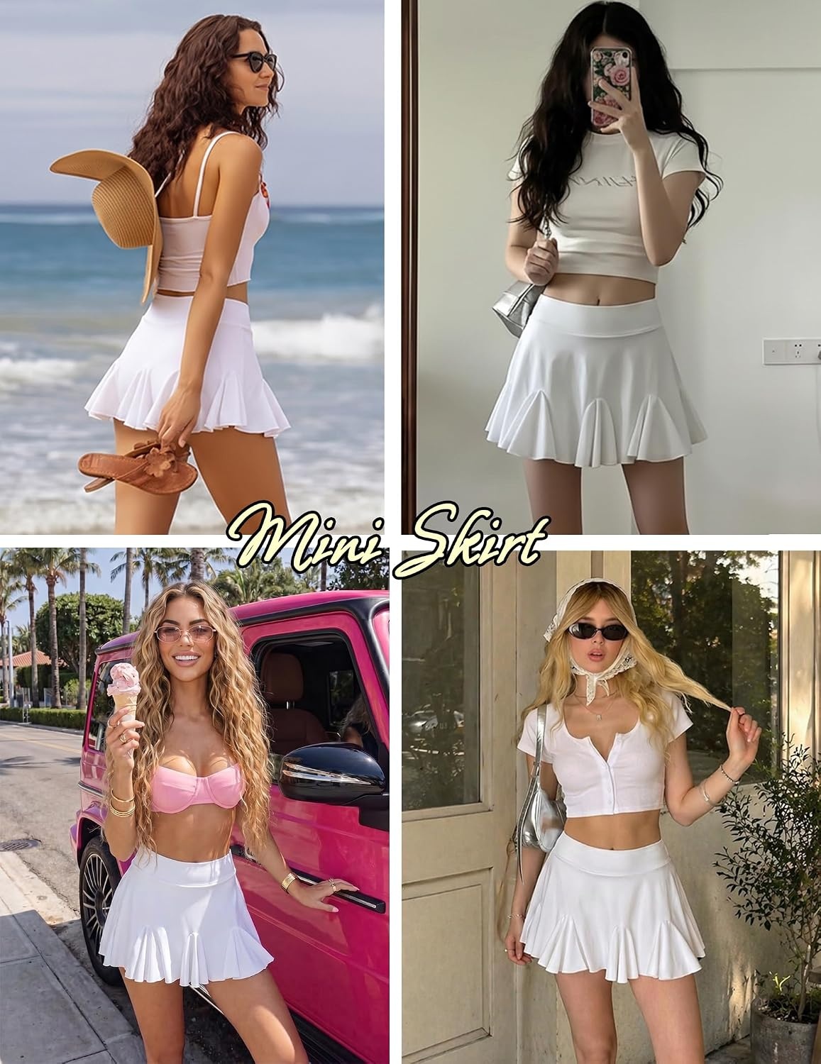 image:imageAvidlove Mini Skirt for Women Sexy Pleated Skirts High Waist Skater Skirt Ruffle Lingerie SkirtsWhite