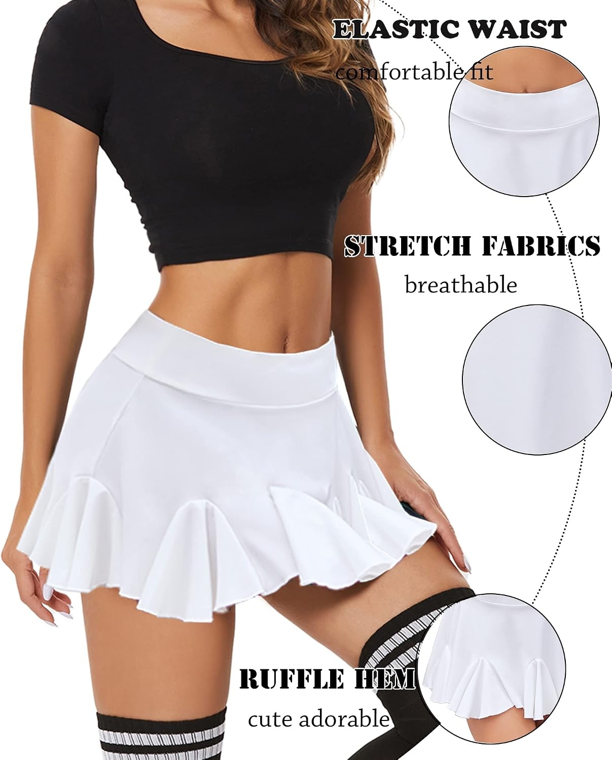 image:imageAvidlove Mini Skirt for Women Sexy Pleated Skirts High Waist Skater Skirt Ruffle Lingerie SkirtsWhite