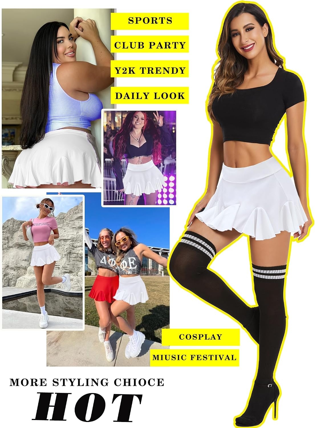 image:imageAvidlove Mini Skirt for Women Sexy Pleated Skirts High Waist Skater Skirt Ruffle Lingerie SkirtsWhite