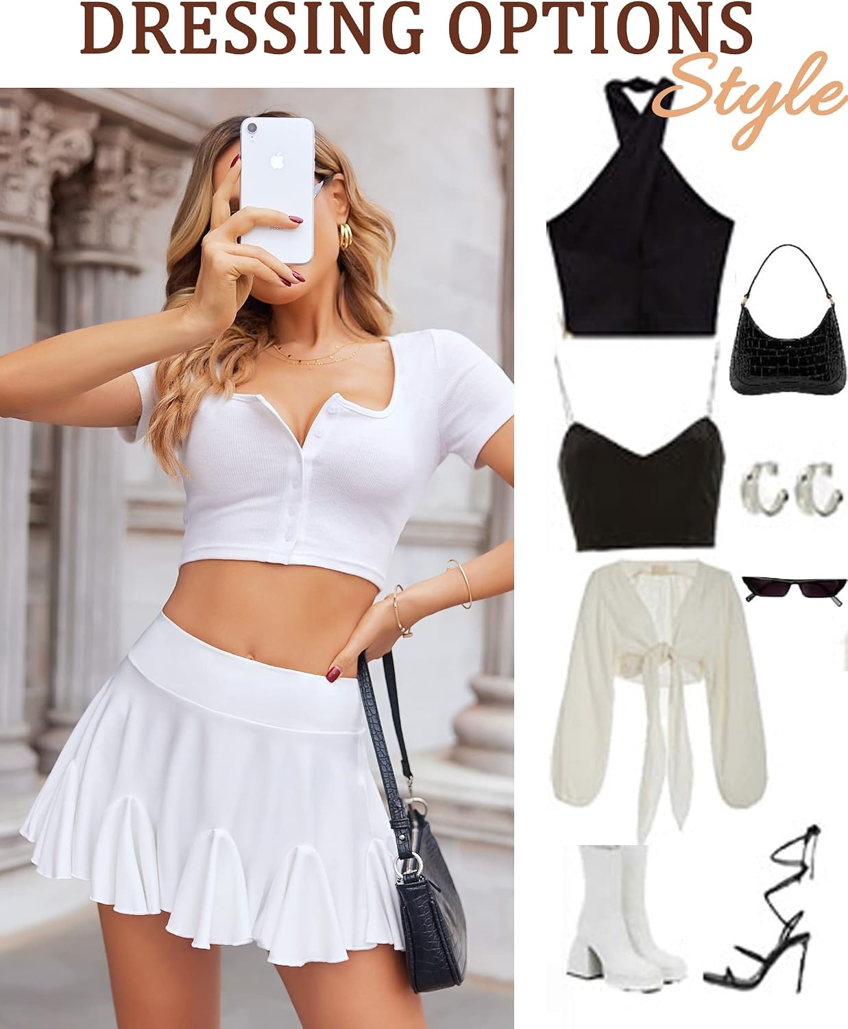 image:imageAvidlove Mini Skirt for Women Sexy Pleated Skirts High Waist Skater Skirt Ruffle Lingerie SkirtsWhite