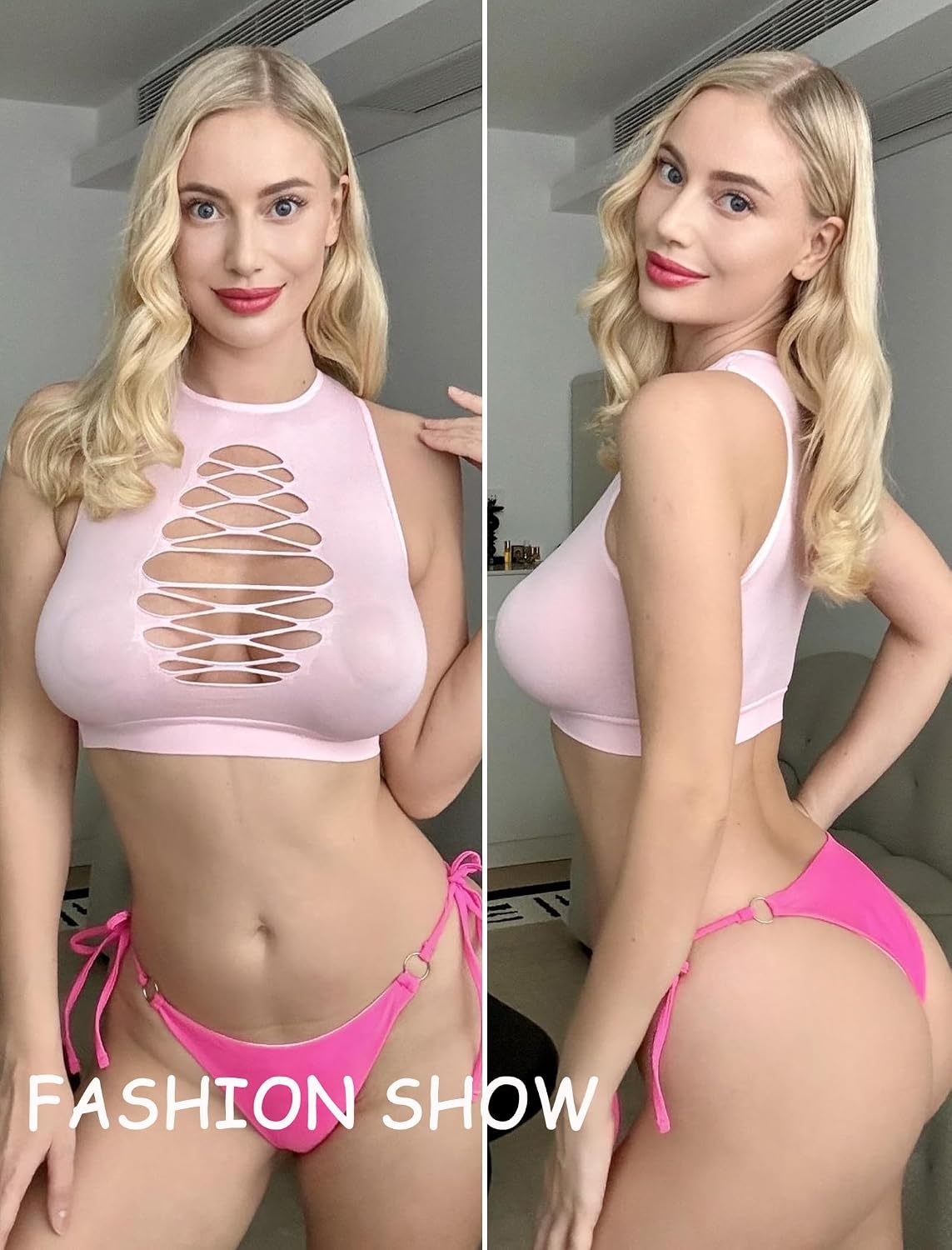 image:imageAvidlove Womens Fishnet Top Sexy Cut Out Crop Short Hollow Out Cropped Tank TopS M LPink