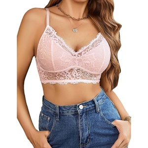 Avidlove Bralettes for Women Lace Camisole Tank Top Unpadded Wireless Double-Layered Lingerie(Beige)