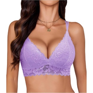Avidlove Bras for Women Floral Lace Bralettes Deep V Sexy Bras Cross Back Longline Bralette No Padded(Light Purple)