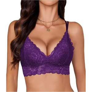 Avidlove Bras for Women Floral Lace Bralettes Deep V Sexy Bras Cross Back Longline Bralette No Padded(Purple)