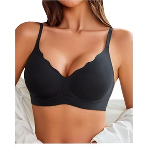 Avidlove Bras for Women No Underwire Seamless Push Up Bra Wireless Soft Bralettes Scalloped Full Coverage Everyday Bra(Black)