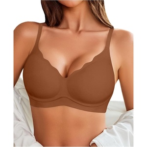 Avidlove Bras for Women No Underwire Seamless Push Up Bra Wireless Soft Bralettes Scalloped Full Coverage Everyday Bra(Brown)