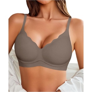 Avidlove Bras for Women No Underwire Seamless Push Up Bra Wireless Soft Bralettes Scalloped Full Coverage Everyday Bra(Grey)